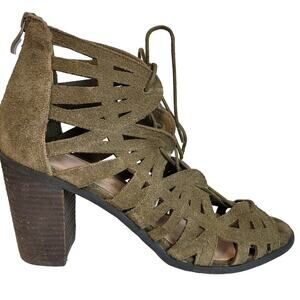 VERY VOLATILE ANABELLE LEATHER LACE-UP BOOTIE SZ 10 EUC die cut Brown Spring